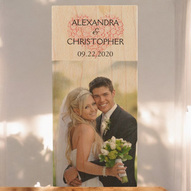 Wedding Day Name and Date Photo Storage Wood Flash Drive (Creator Uploaded)