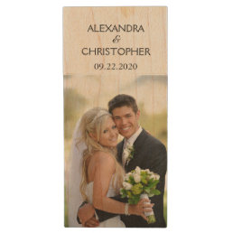 Wedding Day Name and Date Photo Storage Wood Flash Drive