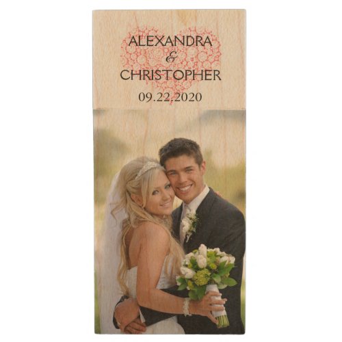 Wedding Day Name and Date Photo Storage Wood Flash Drive