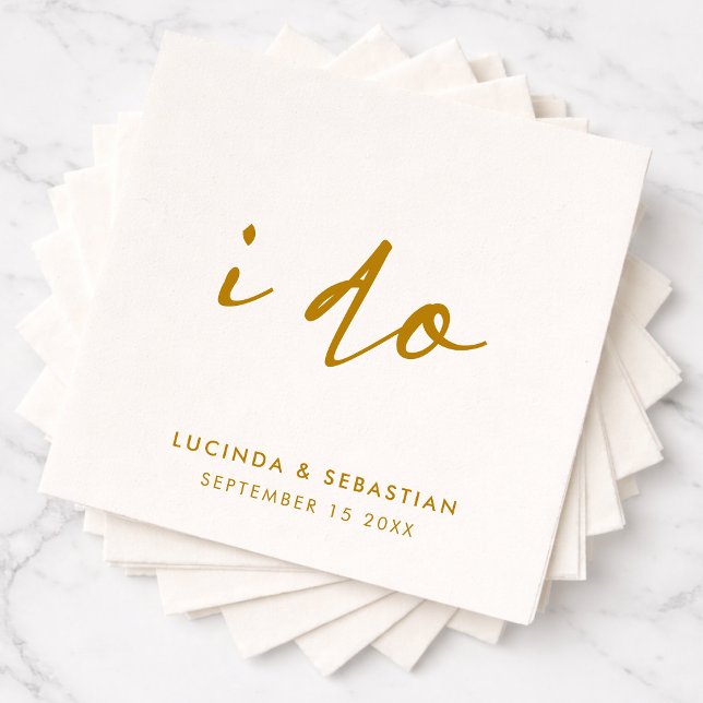 Wedding Day Napkins | I Do Gold & White Napkin Set (I do wedding napkins with clean modern typography for a stylish celebration)