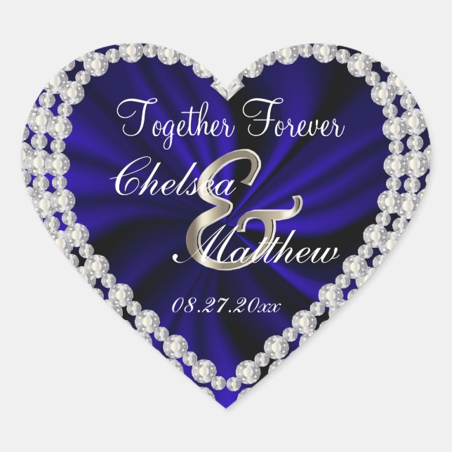 Wedding Day Navy Blue Satin | Personalize Heart Sticker (Front)
