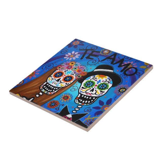 Wedding Day of the Dead Ceramic Tile (Side)