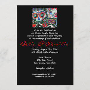 Wedding - Day Of The Dead - Mexican Woman & Cat Invitation