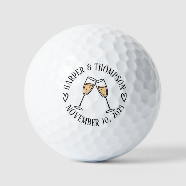 Wedding Day Party Gift Champagne Toasting Golf Balls (Front)