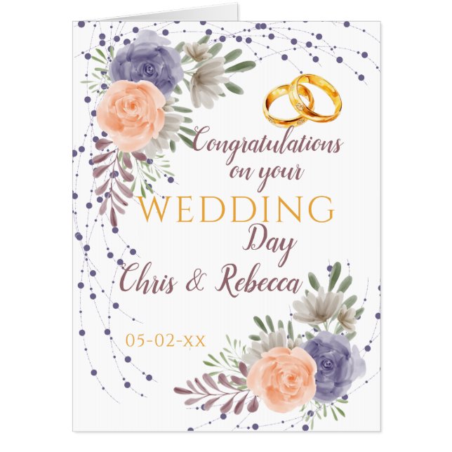 Wedding Day Peony Rose Purple Oversized Card (Front)