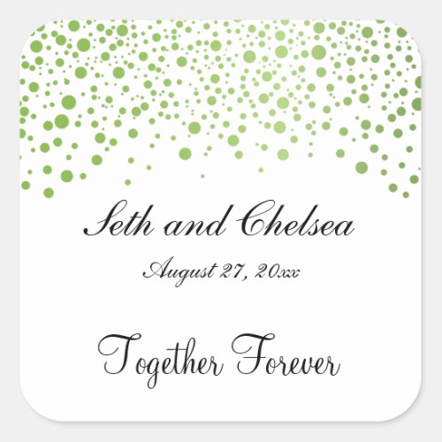 Wedding Day Peridot Green Dots | Personalize Square Sticker