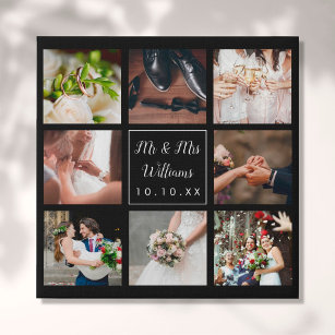 Wedding Day Photo Collage Personalized Faux Canvas Print