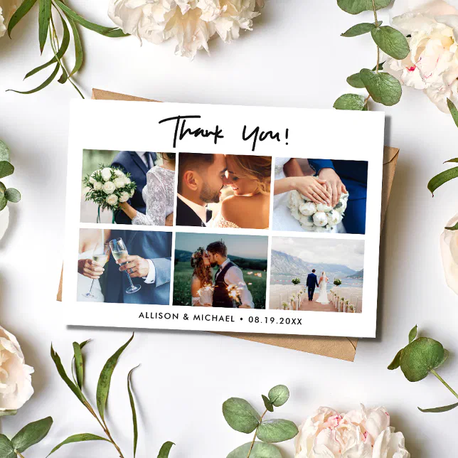 Wedding Day Photo Collage Thank You Card | Zazzle
