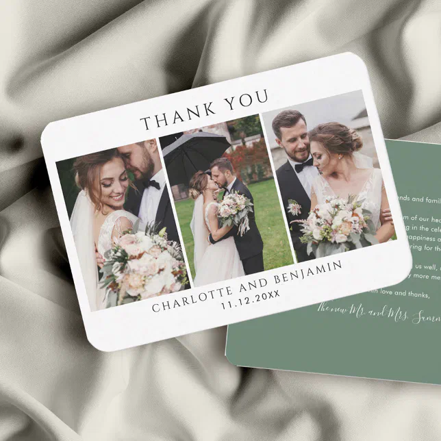 Wedding Day Photo Collage Thank You Note Card | Zazzle