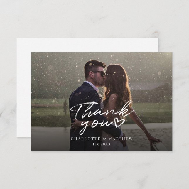 Wedding Day Photo Hand-Lettered Script Thank You Note Card (Front/Back)