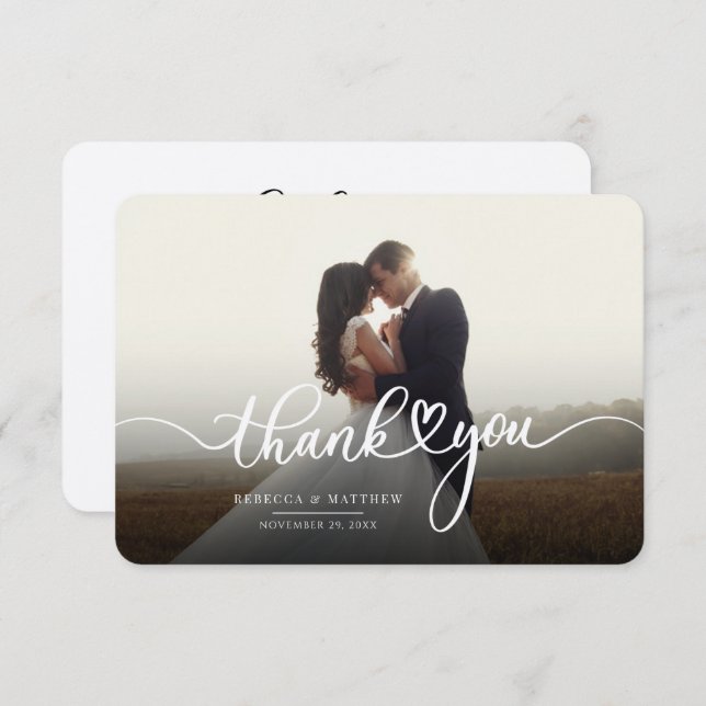 Wedding Day Photo Hand-Lettered Script Thank You Note Card (Front/Back)