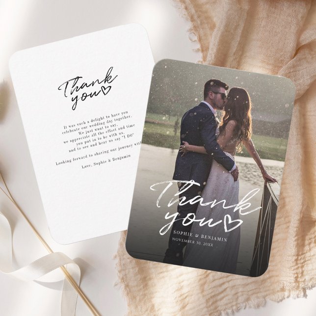 Wedding Day Photo Hand-Lettered Thank You Budget Note Card (Wedding Day Photo Thank You Card)