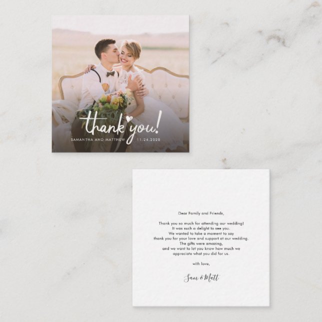 Wedding Day Photo Hand-Lettered Thank You Note Card (Front/Back)