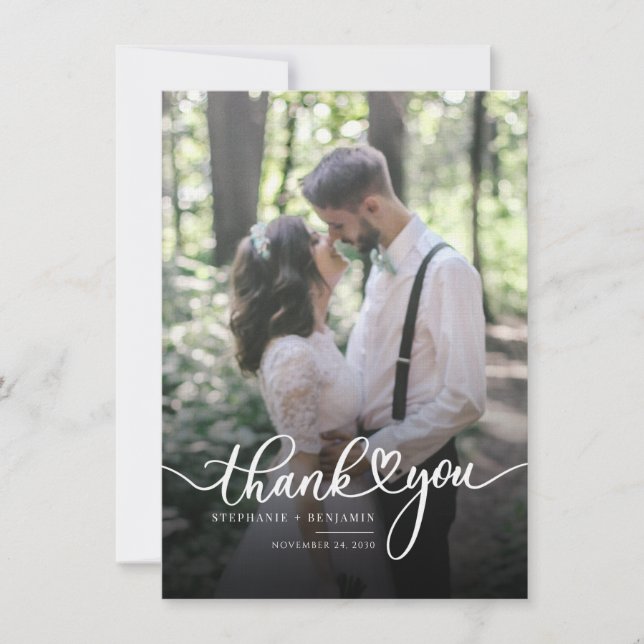 Wedding Day Photo Hand-Lettered Thank You Note Card (Front)