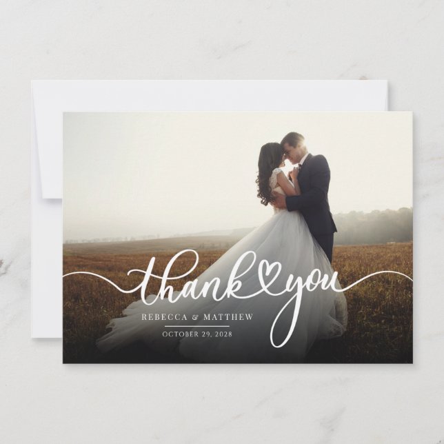 Wedding Day Photo Hand-Lettered Thank You Note Card (Front)