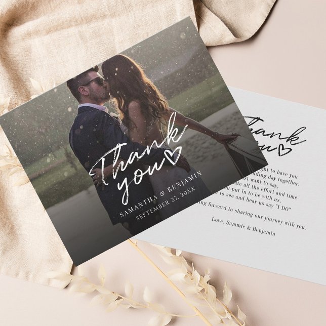 Wedding Day Photo Hand-Lettered Thank You Note Card (Wedding Photo Script Modern Thank You Card)