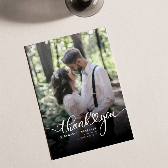 Wedding Day Photo Hand-Lettered Thank You Note Card (Creator Uploaded)