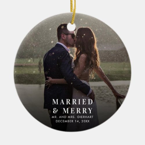 Wedding Day Photo Married  Merry Christmas Ceramic Ornament