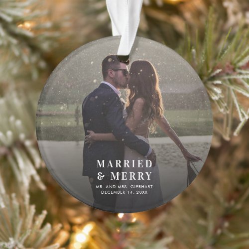 Wedding Day Photo Married  Merry Newlyweds Ornament