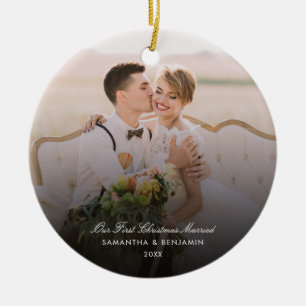 Wedding Day Photo Script Couples Holiday Keepsake Ceramic Ornament