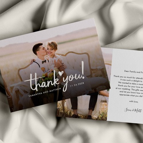 Wedding Day Photo Script Elegant Thank You Note Card