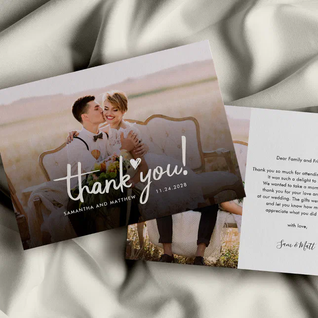 Wedding Day Photo Script Elegant Thank You Note Card | Zazzle