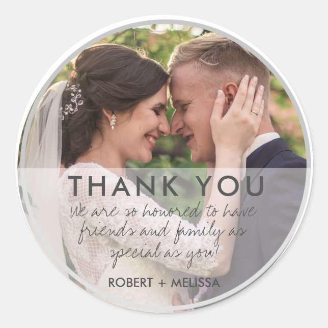 Wedding Day Photo Thank You Favor  Classic Round Sticker (Front)
