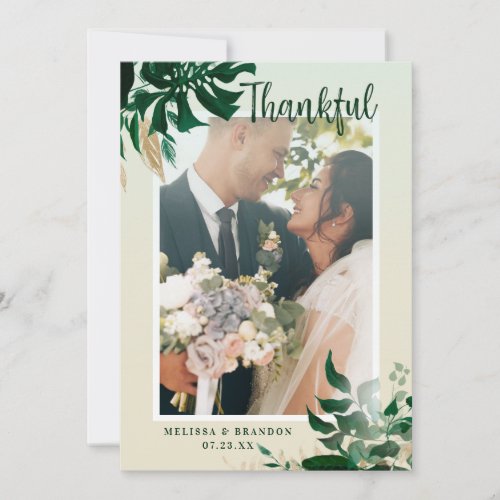 Wedding Day Photography Tropical Leaves Photo Thank You Card