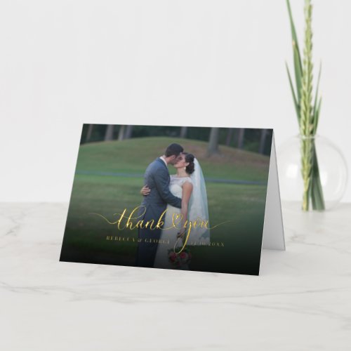 Wedding Day Photos Couples Script Thank You Gold Foil Greeting Card