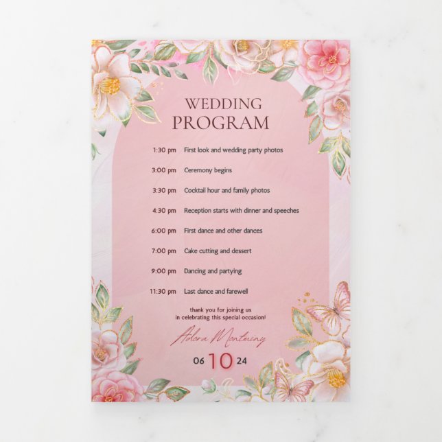 Wedding Day Program – Pink Floral & Butterfly Desi (Cover)