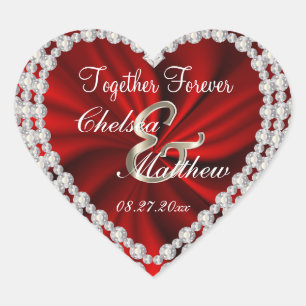 Wedding Day Red Satin   Personalize Heart Sticker