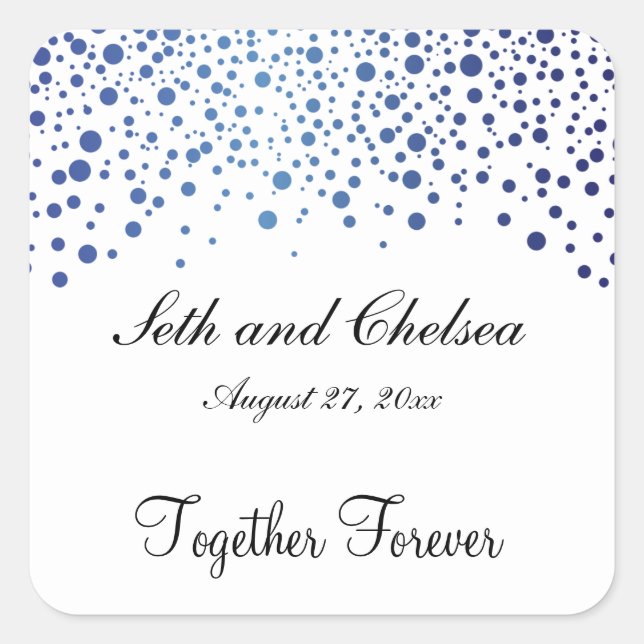 Wedding Day Sapphire Blue Dots | Personalize Square Sticker (Front)