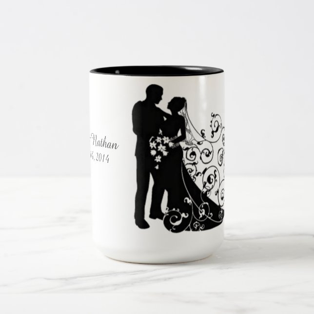 Wedding Day Silhouettes Personalized Mug (Center)