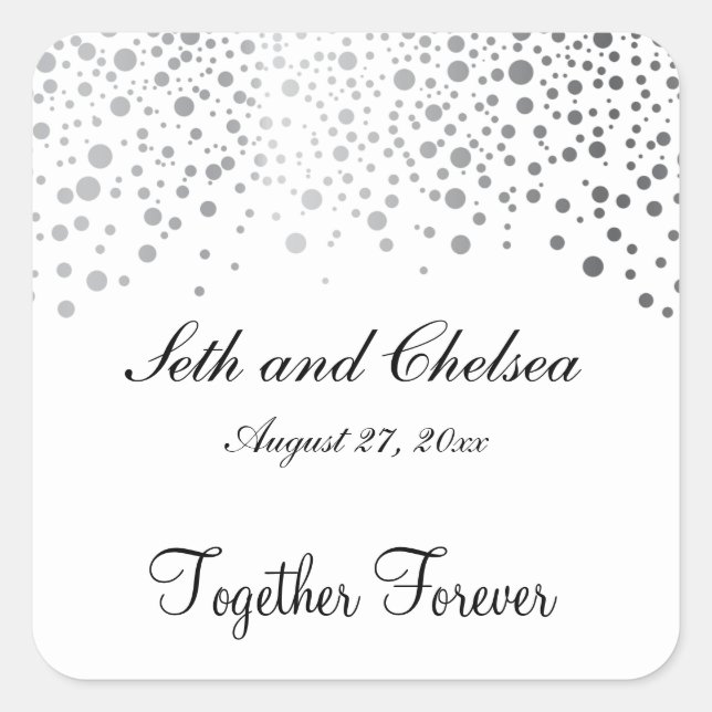 Wedding Day Silver Dots | Personalize Square Sticker (Front)