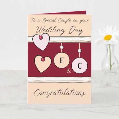 Wedding Day special couple burgundy peach Card