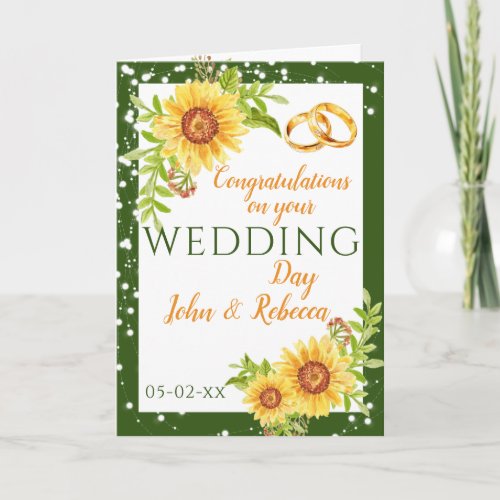 Wedding Day Sunflower Green Congratulations  Card