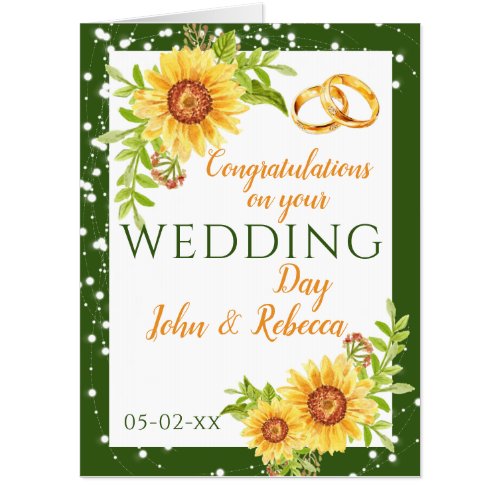 Wedding Day Sunflower Green Congratulations Jumbo Card