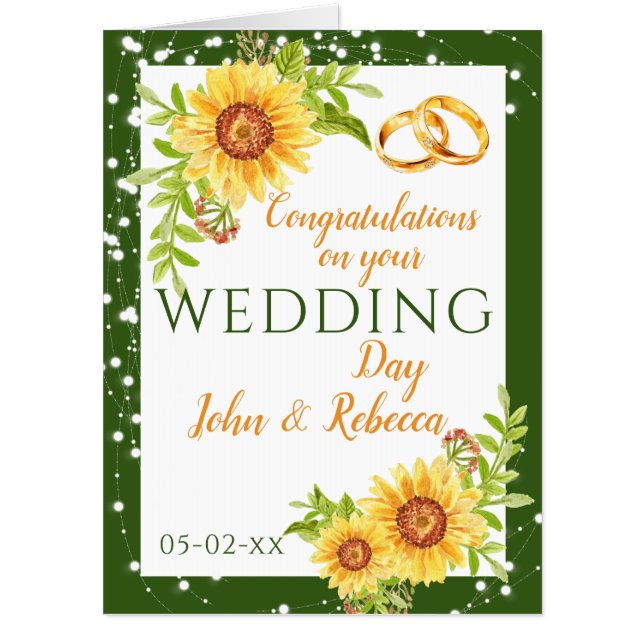 Wedding Day Sunflower Green Congratulations Jumbo Card (Front)