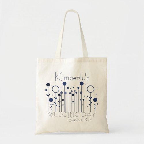 Wedding Day Survival Kit Simple Blue Floral Dot Tote Bag