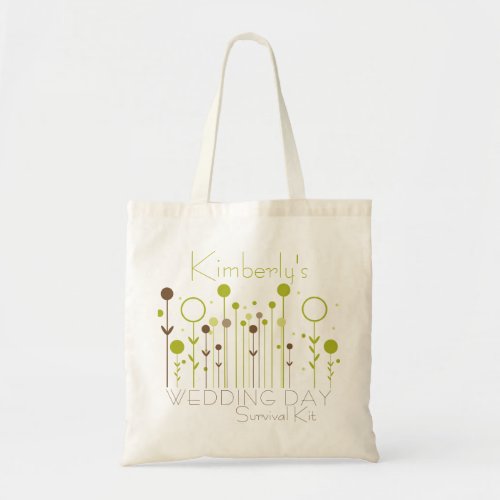 Wedding Day Survival Kit Simple Green Floral Dot Tote Bag