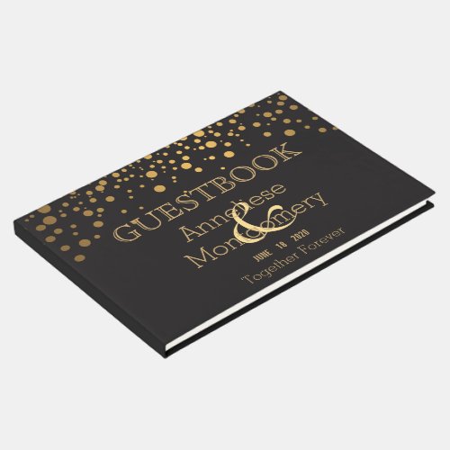 Wedding Day Trendy Gold Dots on Black Guestbook