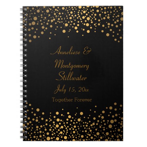 Wedding Day Trendy Gold Dots on Black Notebook