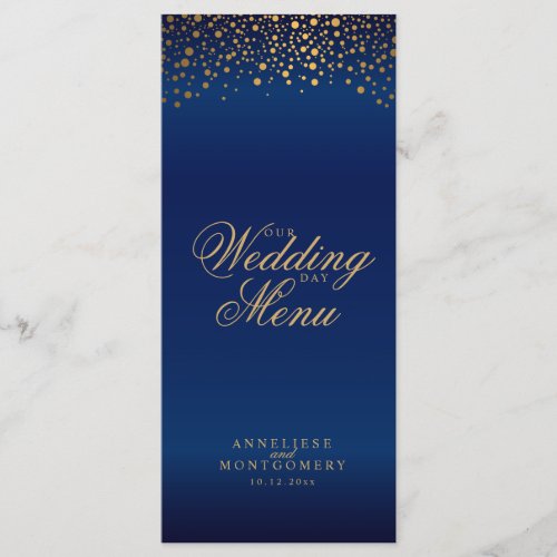 Wedding Day Trendy Gold Dots on Navy Blue _Menu Program