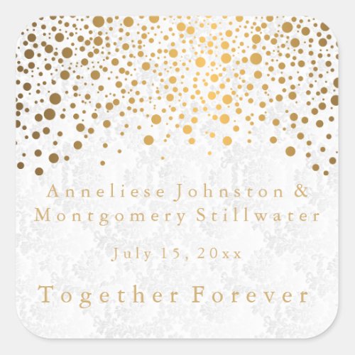 Wedding Day Trendy Gold Dots  Personalize Square Sticker