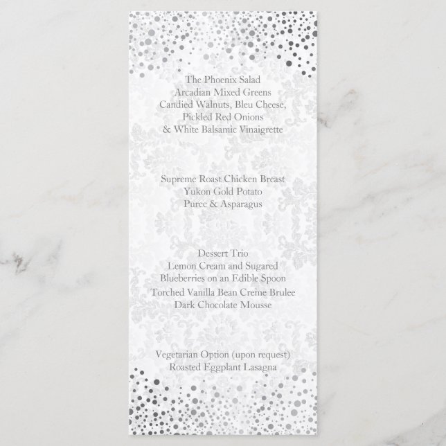 Wedding Day Trendy Silver Dots Menu (Front)