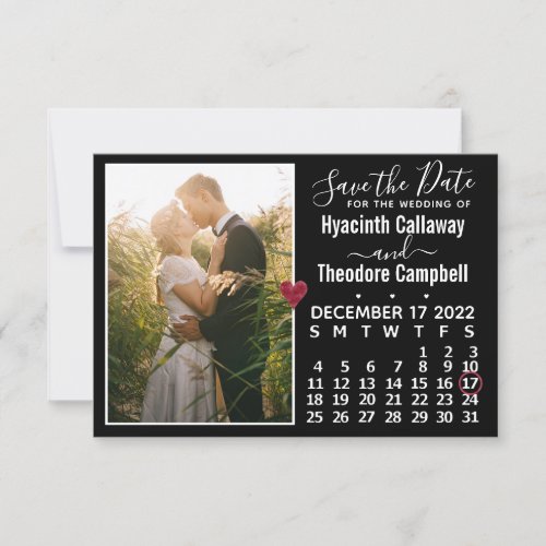Wedding December 2022 Calendar Photo Black Save The Date
