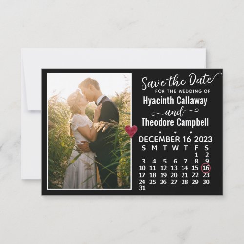 Wedding December 2023 Calendar Custom Photo Black Save The Date