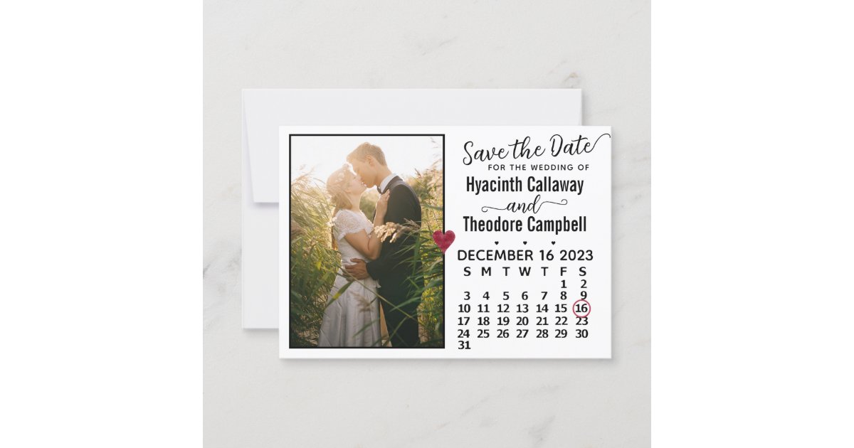Wedding December 2023 Calendar Custom Photo White Save The Date Zazzle