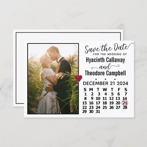 Wedding December 2024 Calendar Custom Photo White Save The Date