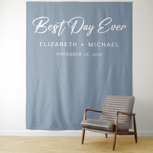 Wedding Decor Best Day Ever Dusty Blue Tapestry
